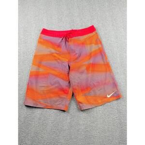 NIKE Men's M Orange‎ Red Geometric Horizon Stripe Board Swim Shorts Trunks